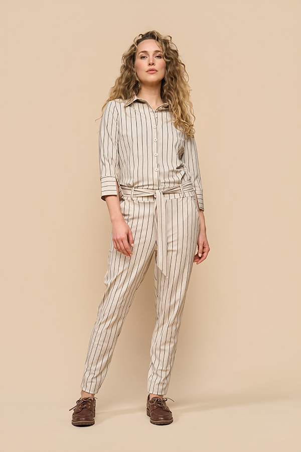 Mi Piace - Jumpsuit Heavy Classic Stripe Print - Latte