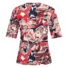 Mi Piace - T Shirt V Neck Wild Flower Print - Red - 2