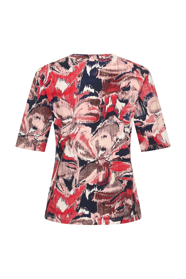 Mi Piace - T Shirt V Neck Wild Flower Print - Red - 2