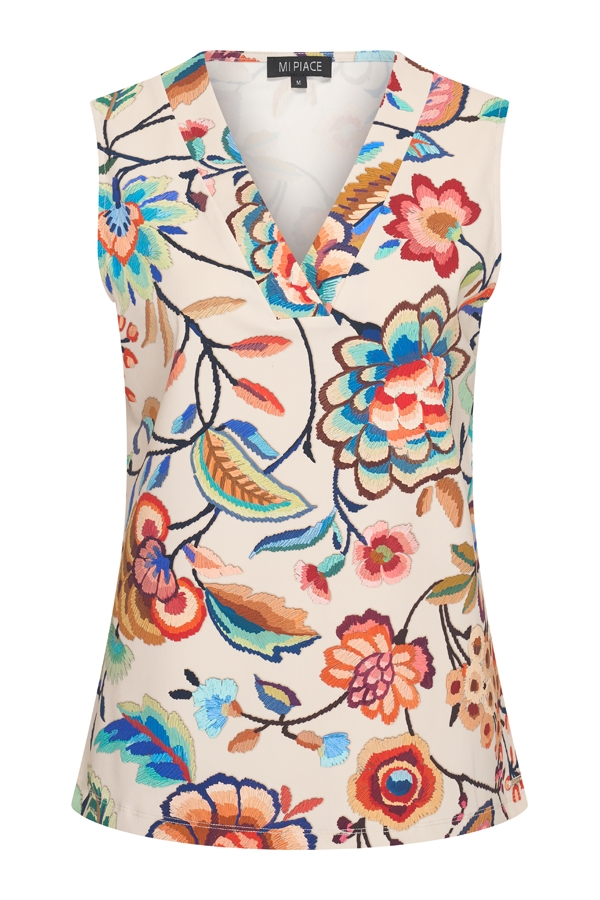Mi Piace - Top Embroidered Bloom Print - Multicolour - 1
