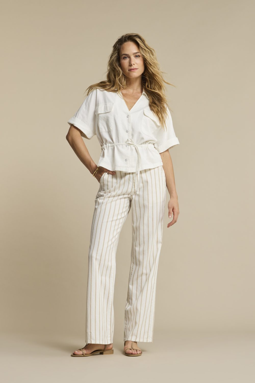 Red Button - Colette Linen/Co Stripe L33 - Dark Sand-L33
