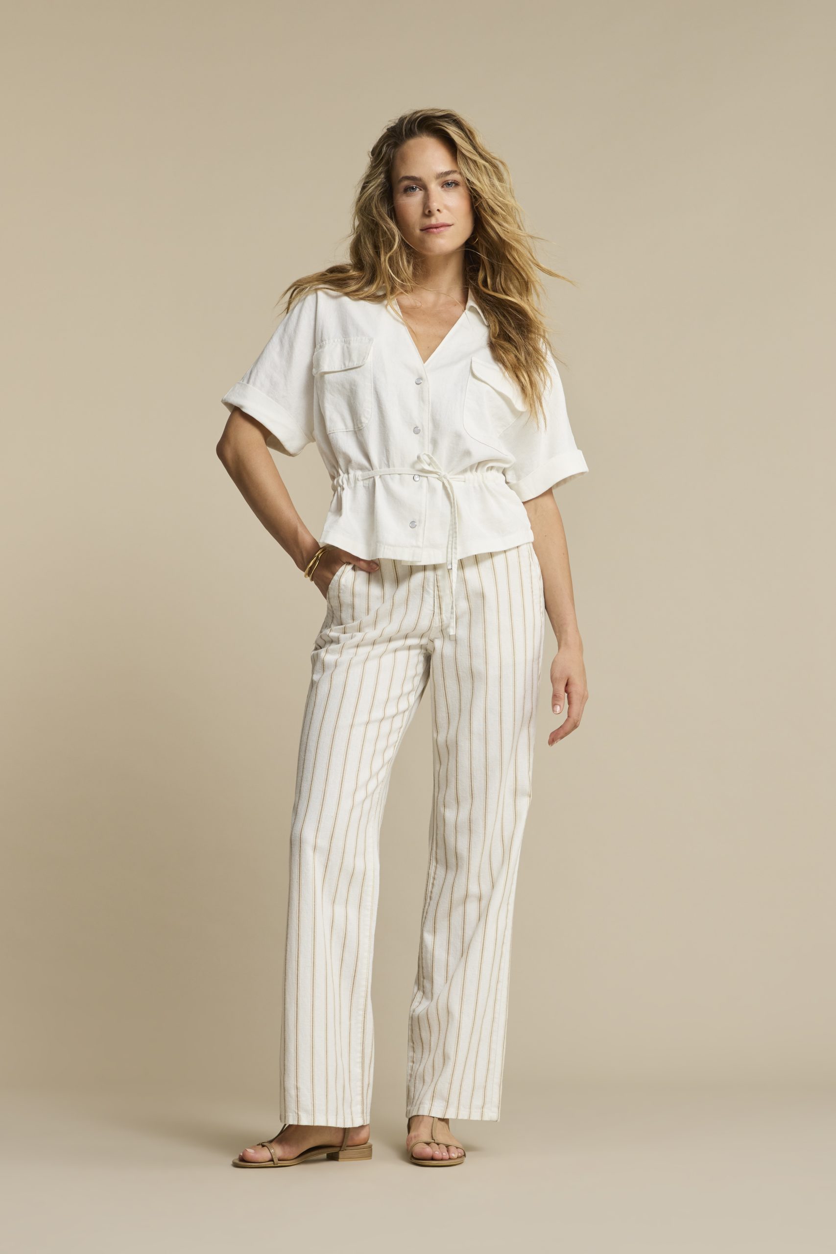 Red Button - Colette Linen/Co Stripe L33 - Dark Sand-L33