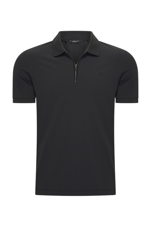 Mi Piace Heren - Men Zip Polo Shirt - Black