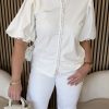Triple Nine - Blouse with round laces short sleeves - White