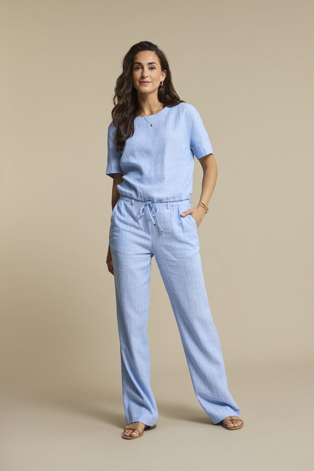 Red Button - Skyler Linen/Visc Pinstripe - Light Blue