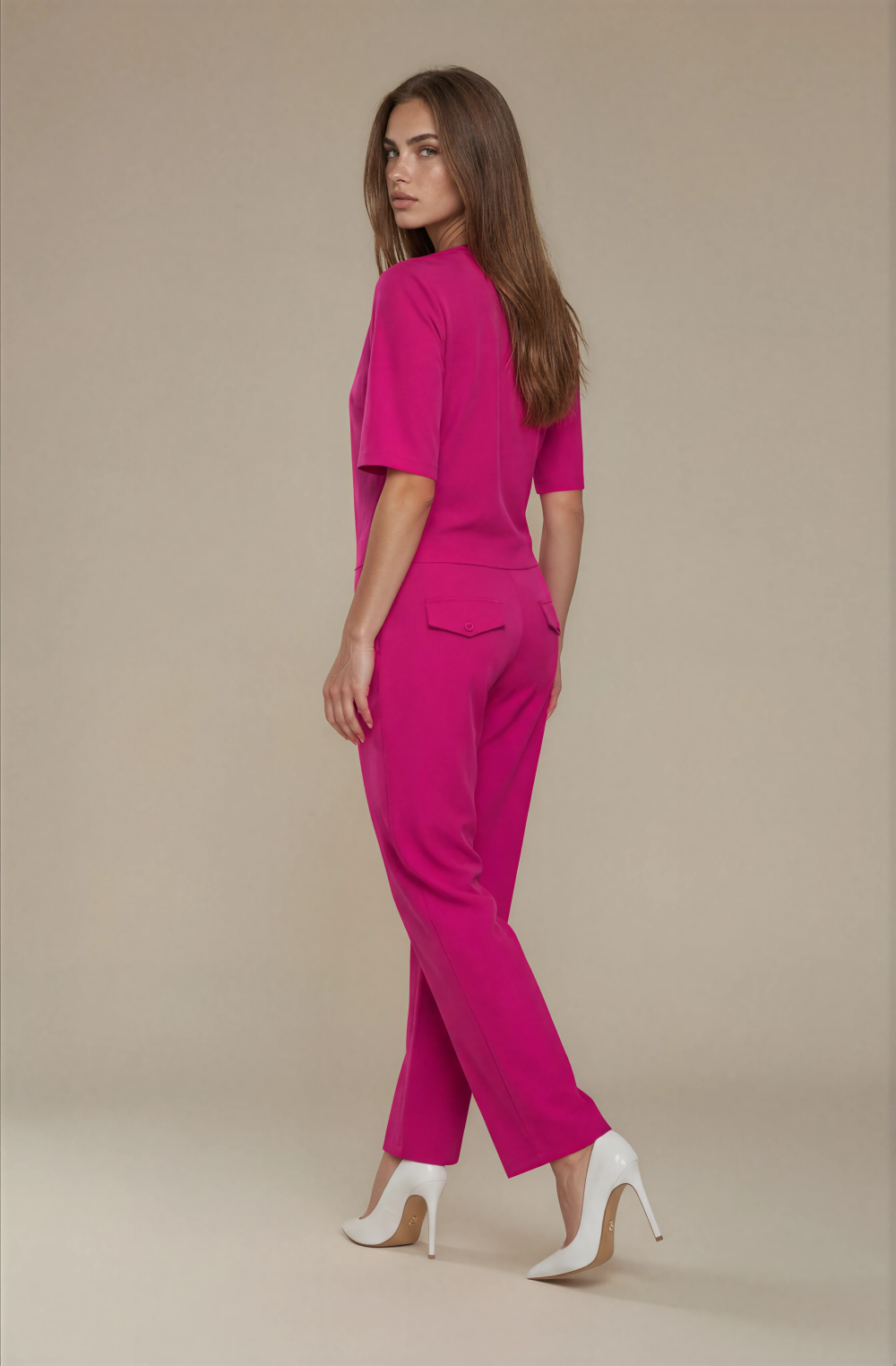 Triple Nine – Jumpsuit short sleeves v neck with zip – Fuchsia