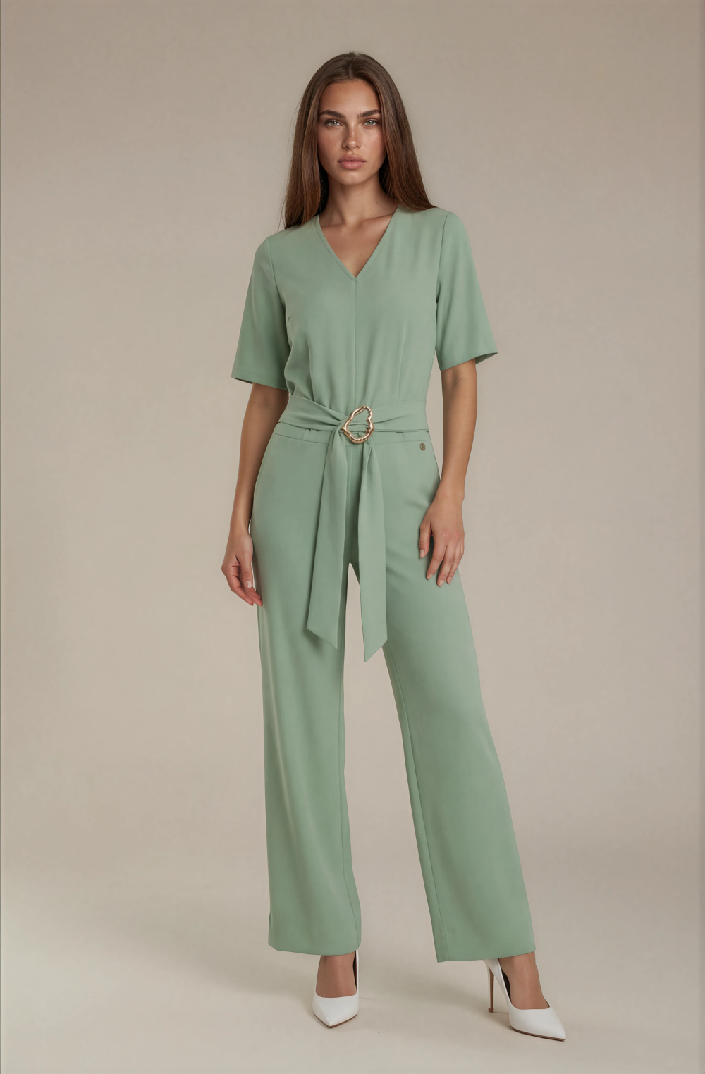 Triple Nine - Jumpsuit short sleeves v neck with zip - Sage Green