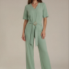 Triple Nine - Jumpsuit short sleeves v neck with zip - Sage Green