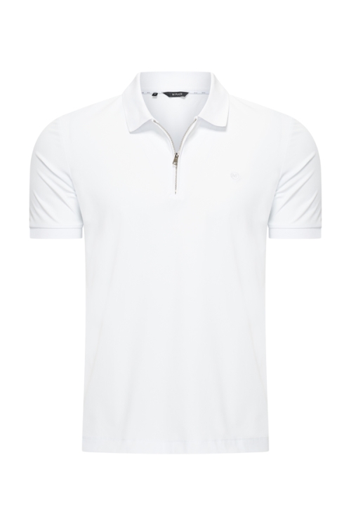 Mi Piace Heren - Men Zip Polo Shirt - White