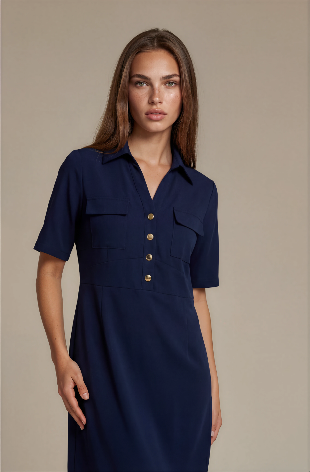 Alternative view of Triple Nine - Dress short sleeves and gold buttons and cargo pockets - Navy