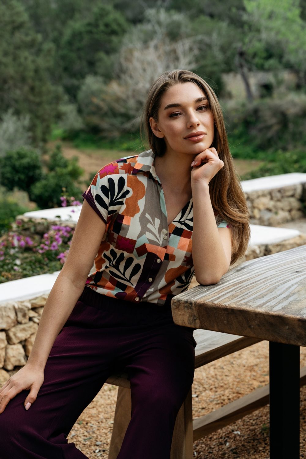 &Co Woman - Valetta Art Leaf - Plum multi