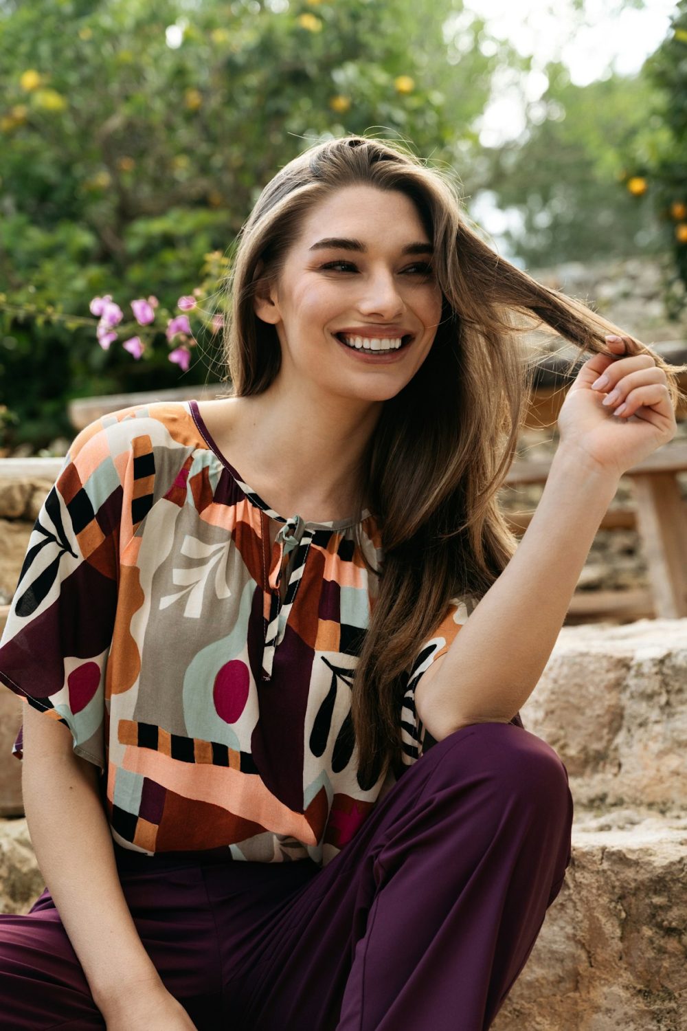 &Co Woman - Axelle Art Leaf - Plum multi