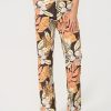 Mi Piace - Trousers Straight Botanical Print - Espresso