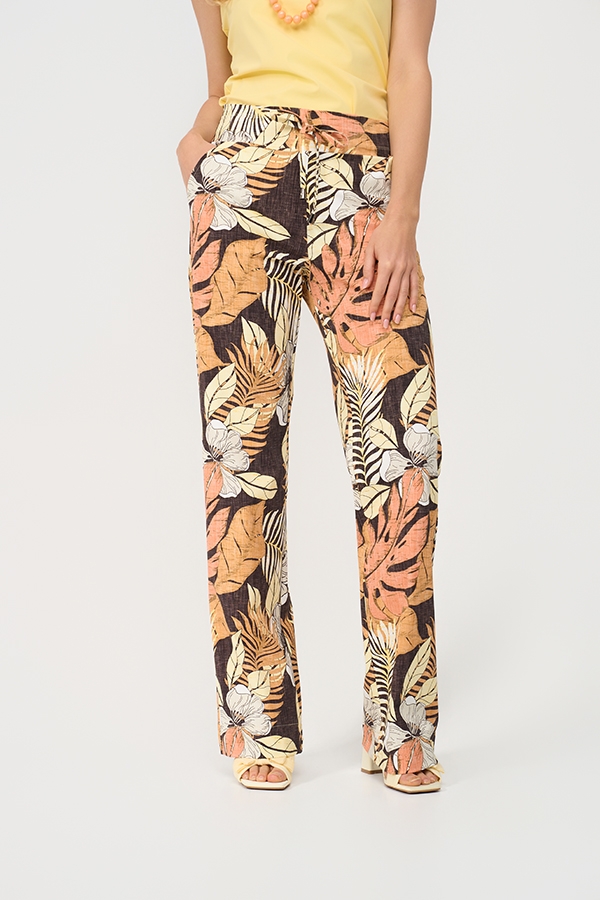 Mi Piace - Trousers Straight Botanical Print - Espresso