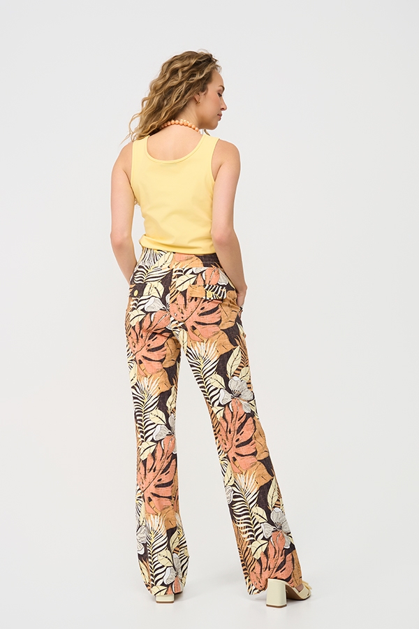 Mi Piace - Trousers Straight Botanical Print - Espresso