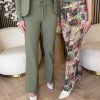 Mi Piace - Trousers Straight Heavy Pencil Branches Print - Olive