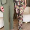 Mi Piace - Trousers Straight Heavy Pencil Branches Print - Olive