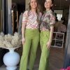 Mi Piace - Blouse Puff Pencil Branches Print - Olive