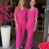 Triple Nine - Jumpsuit short sleeves v neck with zip - Fuchsia