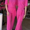 Triple Nine - Jumpsuit short sleeves v neck with zip - Fuchsia