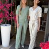 Triple Nine - Jumpsuit short sleeves v neck with zip - Sage green