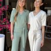 Triple Nine - Jumpsuit short sleeves v neck with zip - Sage green