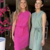 Triple Nine - Dress cut sleeves with zip and belt - Sage green