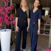 Triple Nine - Jumpsuit short sleeves v neck with zip - Black