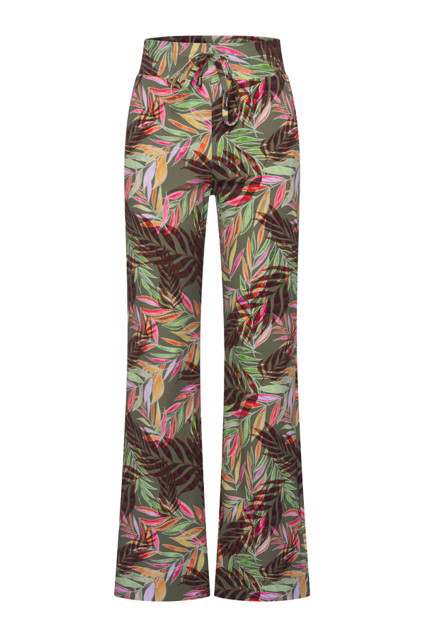 Mi Piace - Trousers Straight Heavy Pencil Branches Print - Olive