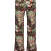 Mi Piace - Trousers Straight Heavy Pencil Branches Print - Olive