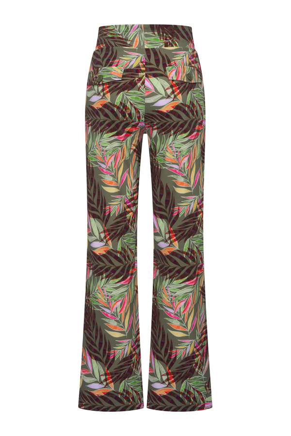 Mi Piace - Trousers Straight Heavy Pencil Branches Print - Olive