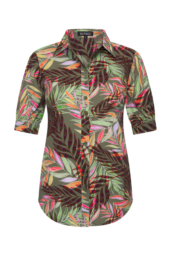 Mi Piace - Blouse Puff Pencil Branches Print - Olive