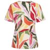 Piace - Top Caftan Neck Summer Leaf Dance Print - Off White