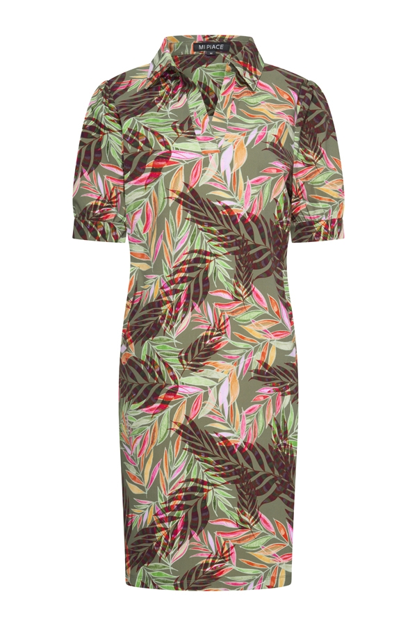 Mi Piace - Polo Dress Pencil Branches Print - Olive