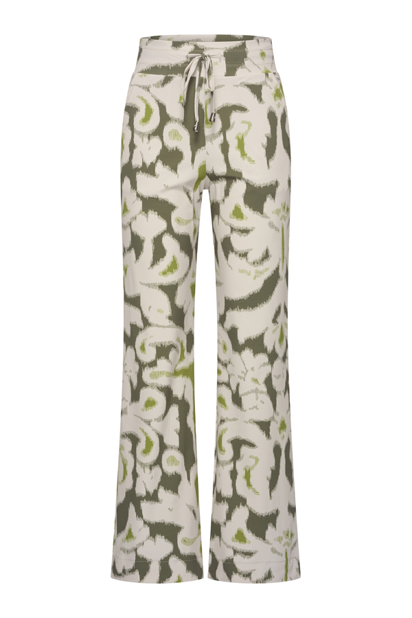 Mi Piace - Trousers Straight Heavy Ikat Ornaments Print - Olive