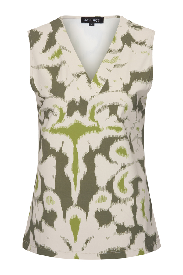 Mi Piace - Top Ikat Ornaments Print - Olive
