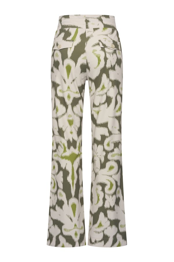 Mi Piace - Trousers Straight Heavy Ikat Ornaments Print - Olive