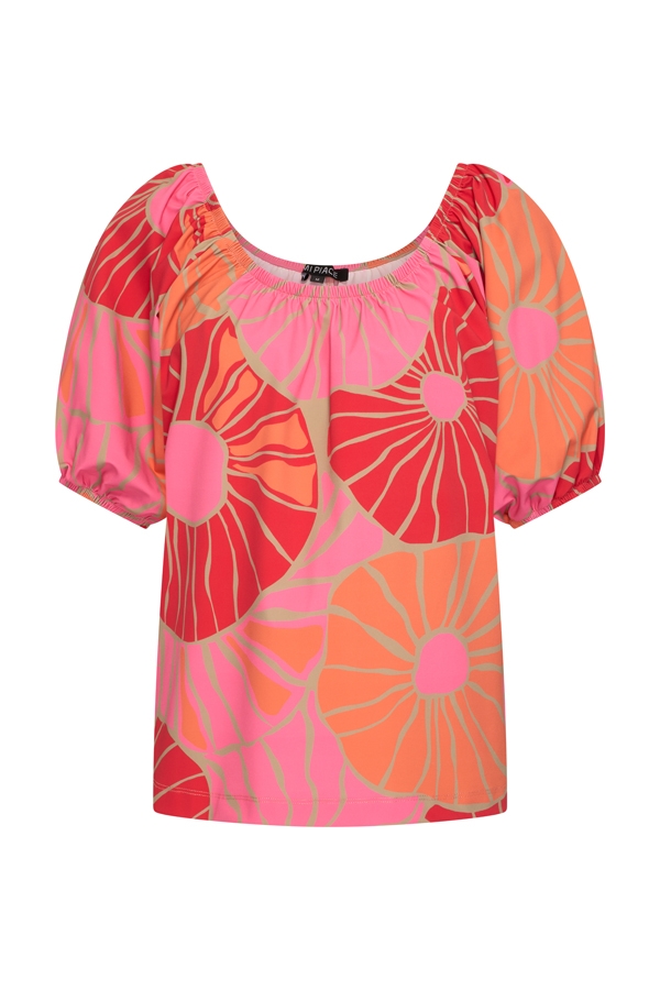Mi Piace - Bardot Top Border Desert Anemone Print - Coral