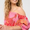 Mi Piace - Bardot Top Border Desert Anemone Print - Coral