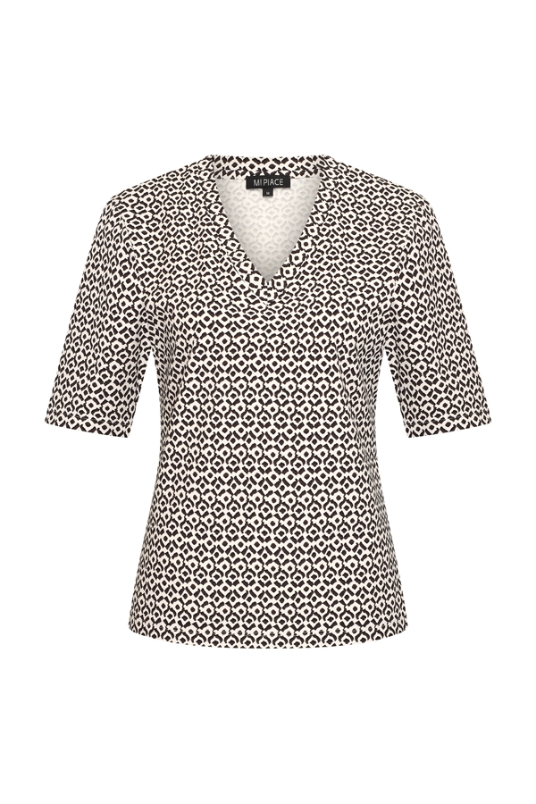 Mi Piace - T Shirt V Neck Minimal Print - Espresso