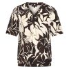 Mi Piace - Top V Neck Pleated Short Sl.- Espresso