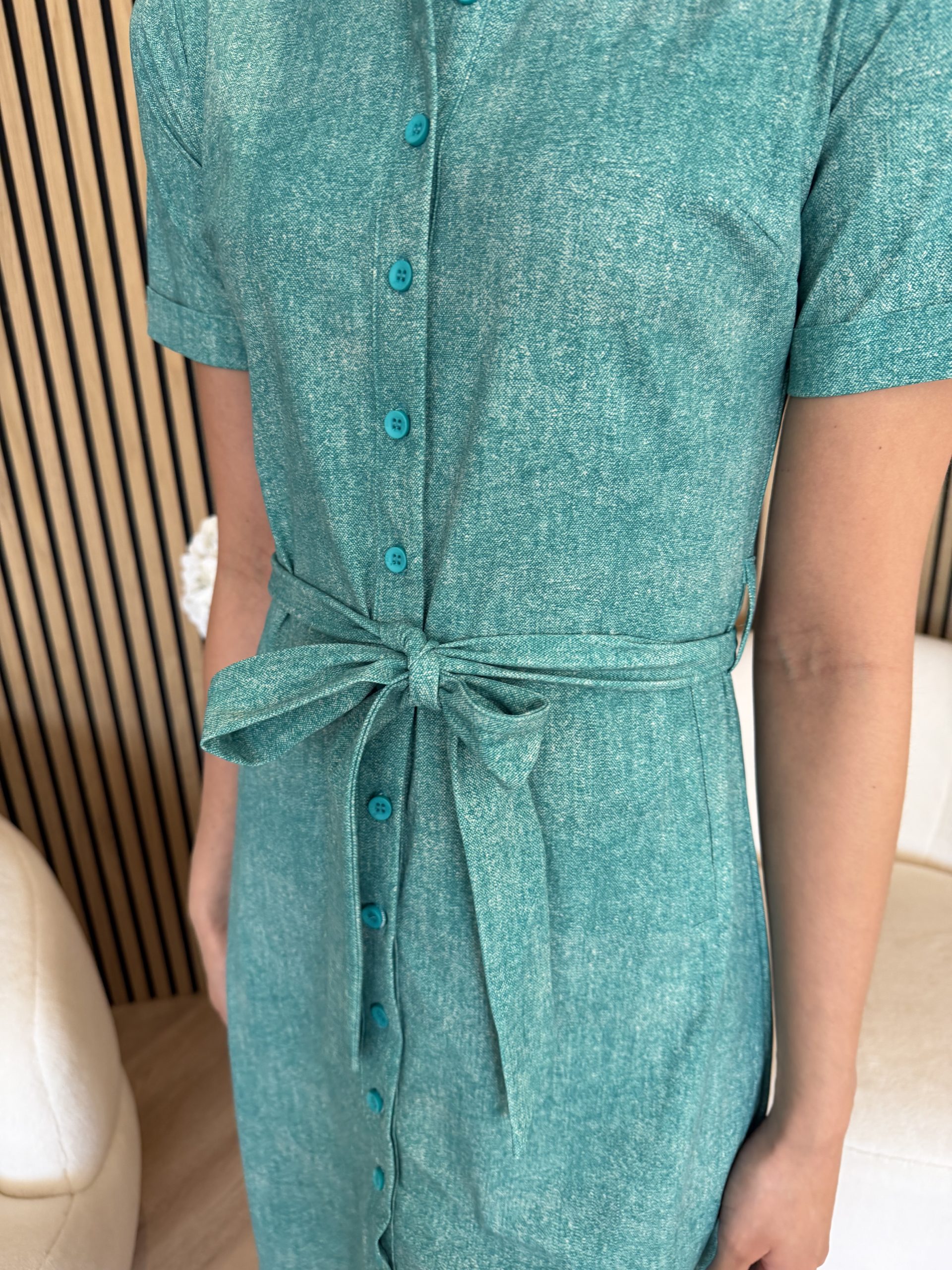 Mi Piace - Dress Short Sleeves Linnen Structure Print - Everglade | Morgen in huis!