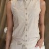 Mi Piace - Blouse Sleeveless Linnen Structure Print - Latte | Morgen in huis!