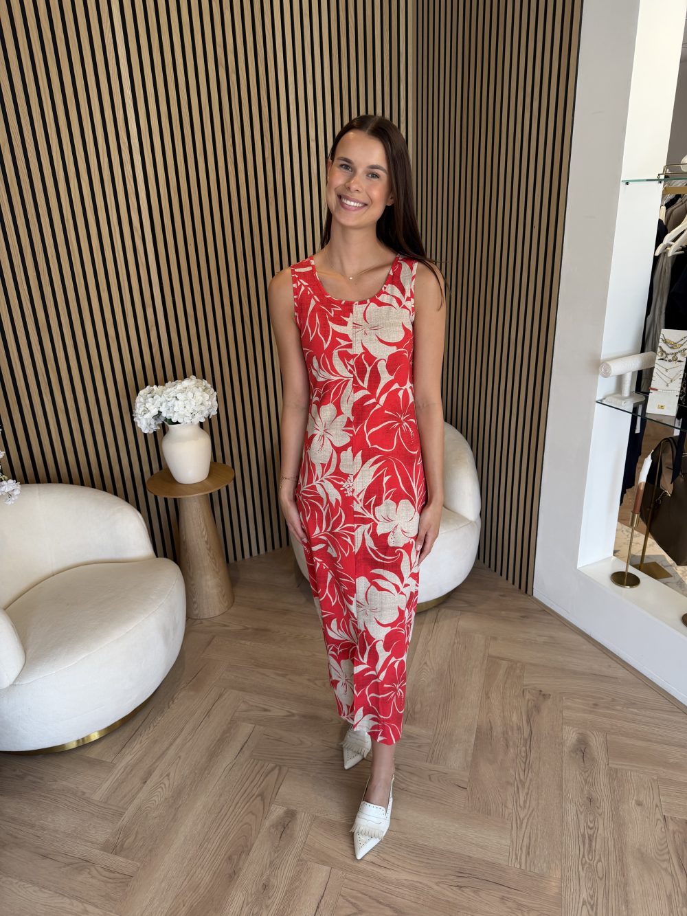 Mi Piace - Singlet Dress Tropical Hibiscus Print - Red | Morgen in huis!