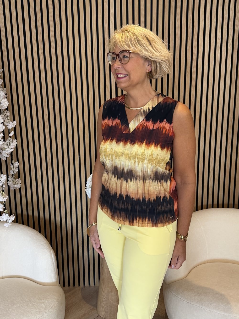 Mi Piace - Top Ikat Stripe Print - Espresso | Morgen in huis!