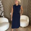 Triple Nine – Dress long cut sleeves with rouches and belt – Navy