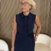 Triple Nine – Dress long cut sleeves with rouches and belt – Navy