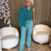 Mi Piace - Trousers Straight Linnen Structure Print - Everglade / Mi Piace - Top Lace - Everglade