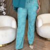 Mi Piace - Trousers Straight Linnen Structure Print - Everglade