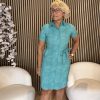 Mi Piace - Dress Short Sleeves Linnen Structure Print - Everglade